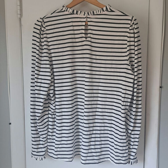 Boden Broderie Ruffle Detail Top White/Navy Stripe Women's Plus 20/22 - Picture 2 of 8